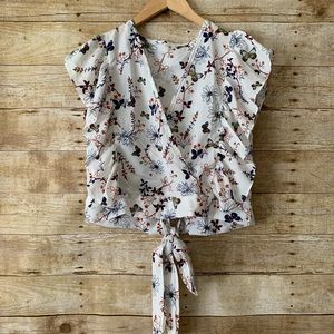 Brand New Cropped Tie-up Back Chiffon Top